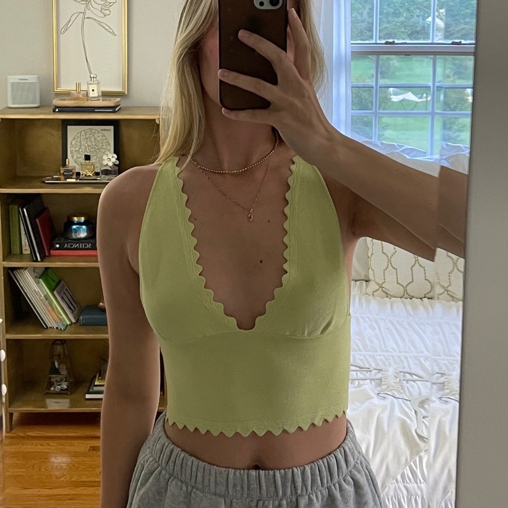 Free People light green scalloped crop top
